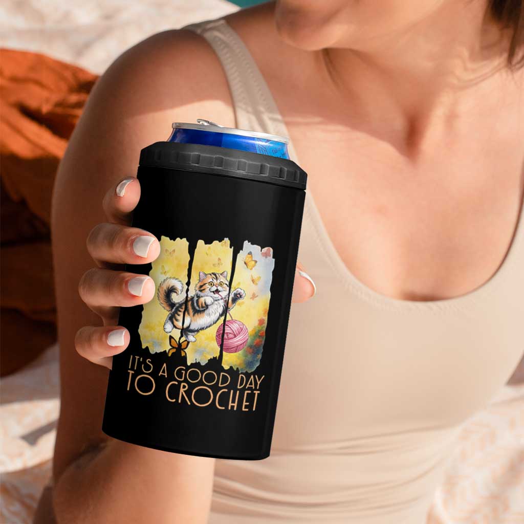 It’s A Good Day To Crochet 4 in 1 Can Cooler Tumbler Cute Cat Chasing Yarn - Wonder Print Shop