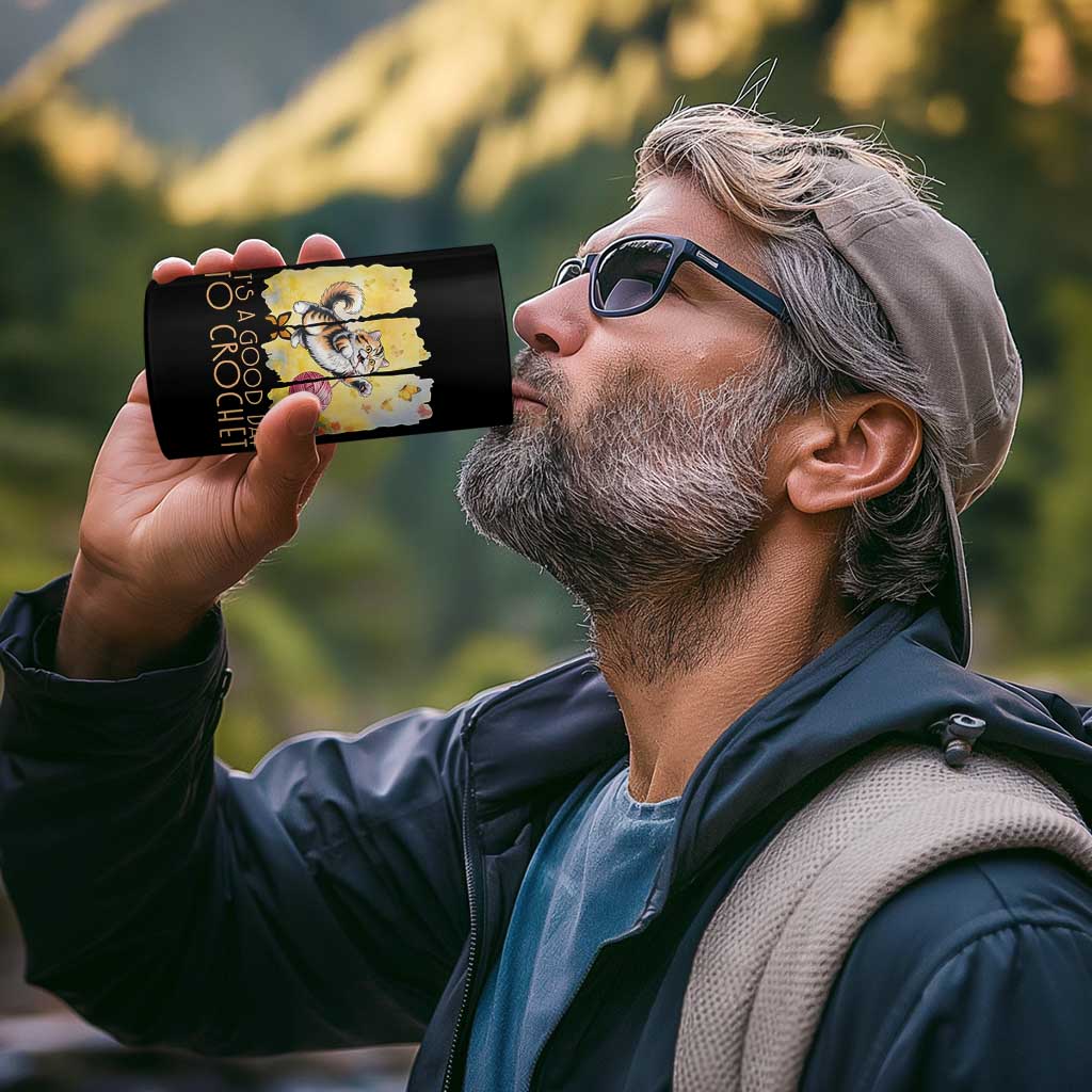 It’s A Good Day To Crochet 4 in 1 Can Cooler Tumbler Cute Cat Chasing Yarn - Wonder Print Shop