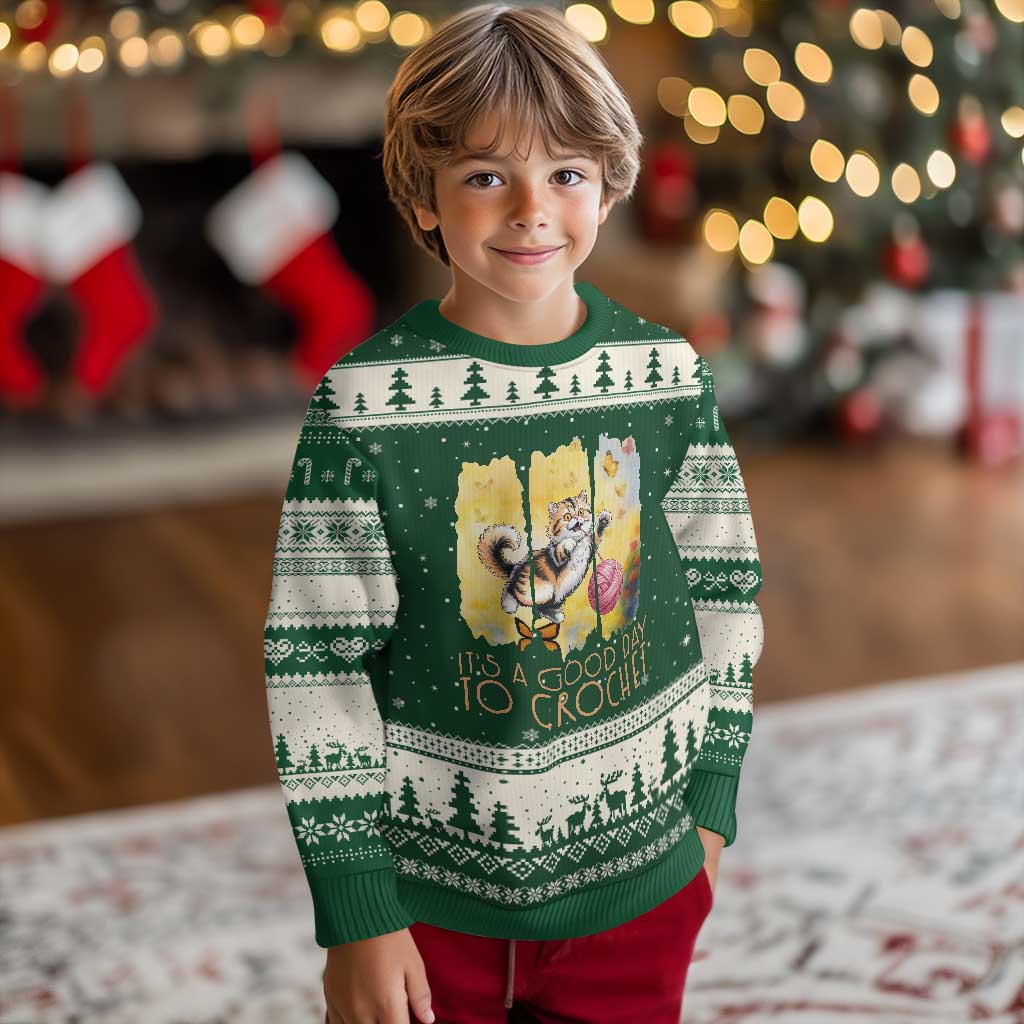 It’s A Good Day To Crochet Ugly Christmas Sweater Cute Cat Chasing Yarn - Wonder Print Shop