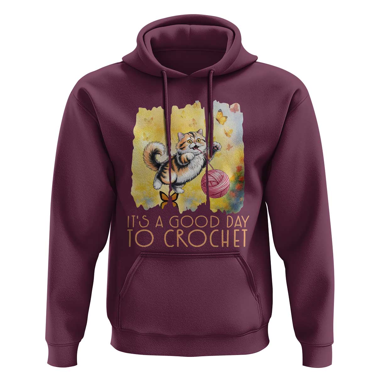 It’s A Good Day To Crochet Hoodie Cute Cat Chasing Yarn - Wonder Print Shop