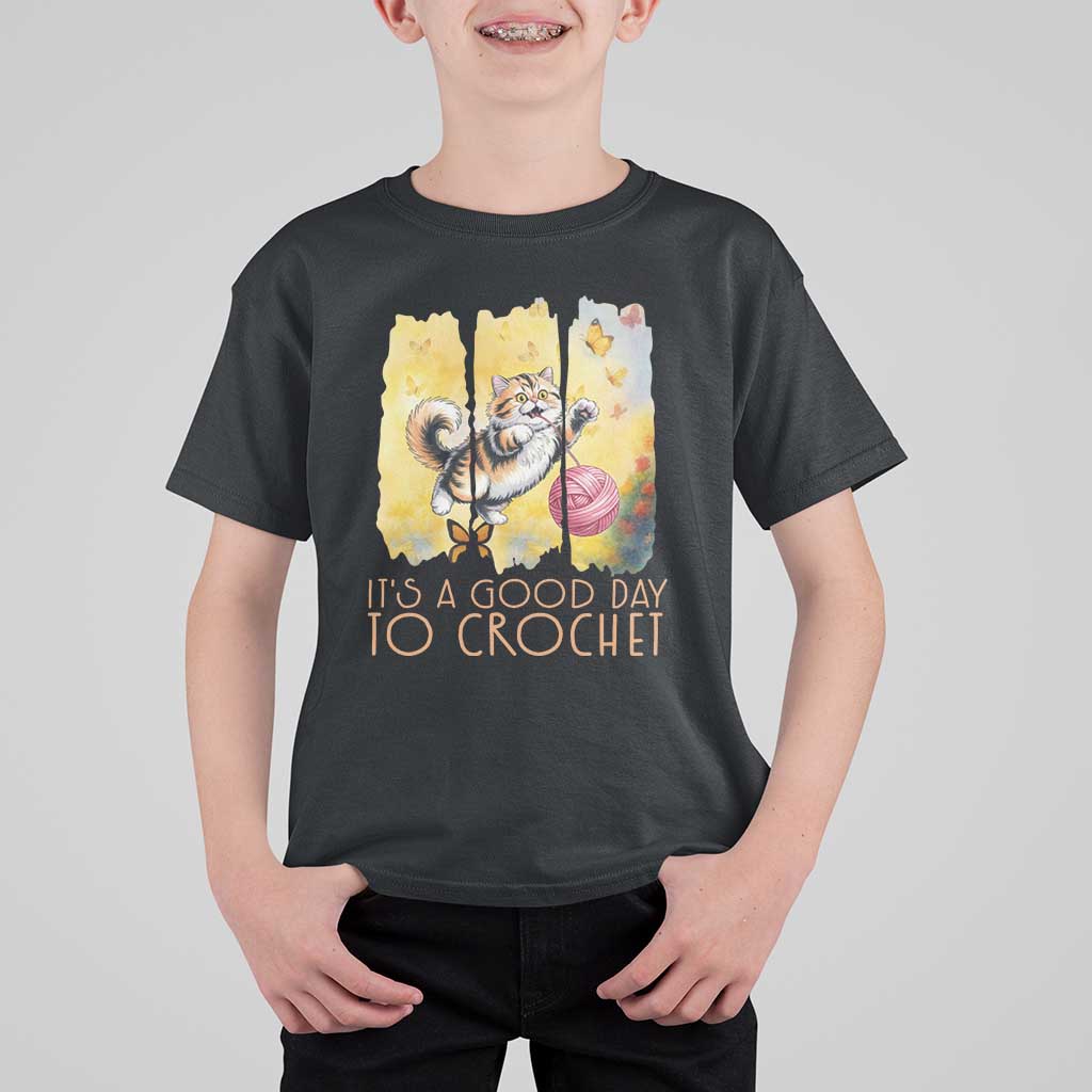 It’s A Good Day To Crochet T Shirt For Kid Cute Cat Chasing Yarn - Wonder Print Shop