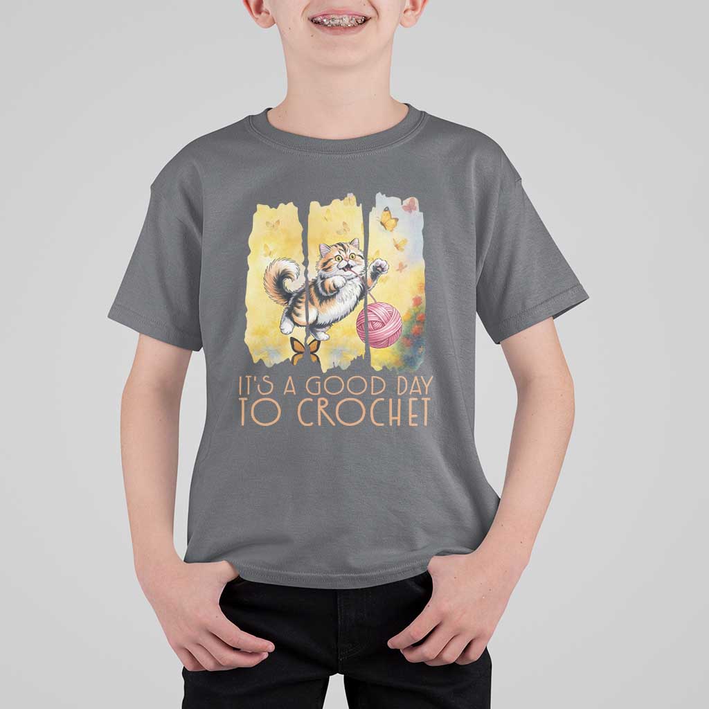 It’s A Good Day To Crochet T Shirt For Kid Cute Cat Chasing Yarn - Wonder Print Shop