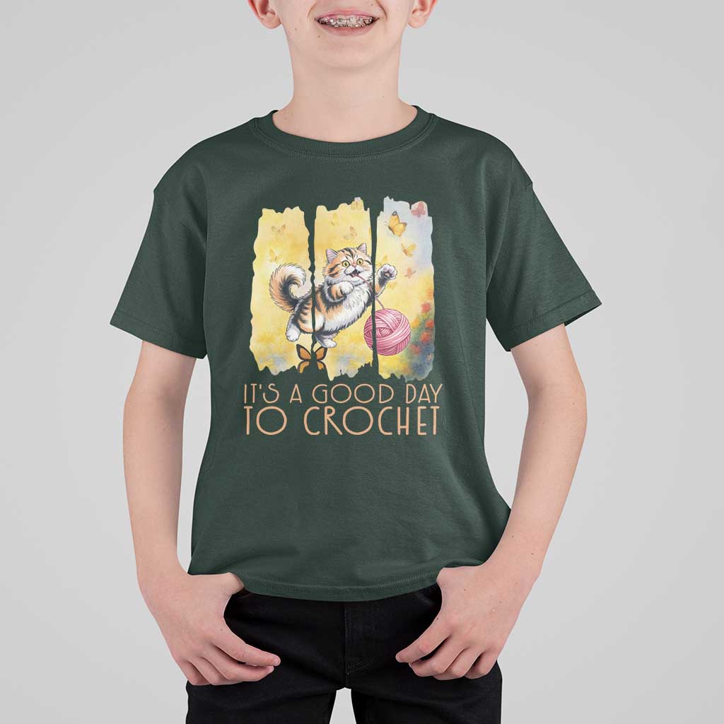 It’s A Good Day To Crochet T Shirt For Kid Cute Cat Chasing Yarn - Wonder Print Shop