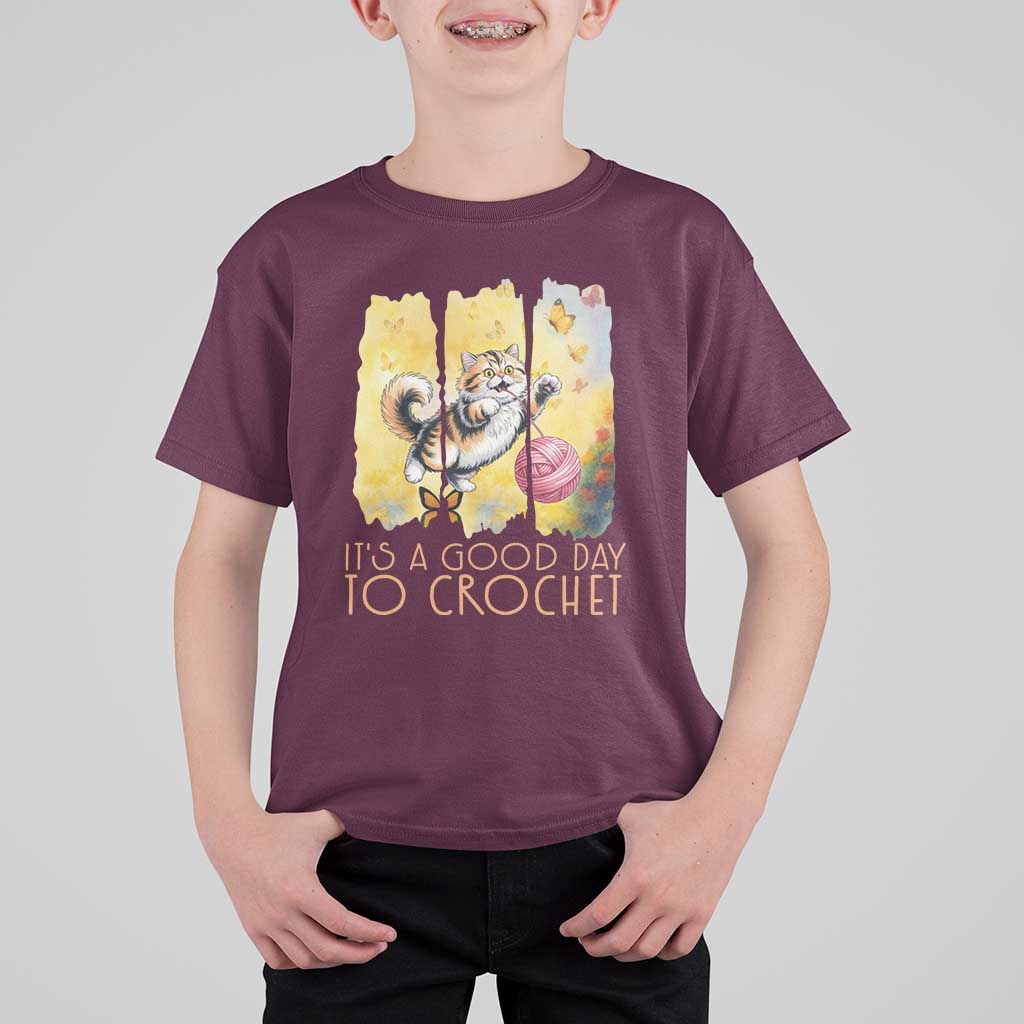 It’s A Good Day To Crochet T Shirt For Kid Cute Cat Chasing Yarn - Wonder Print Shop