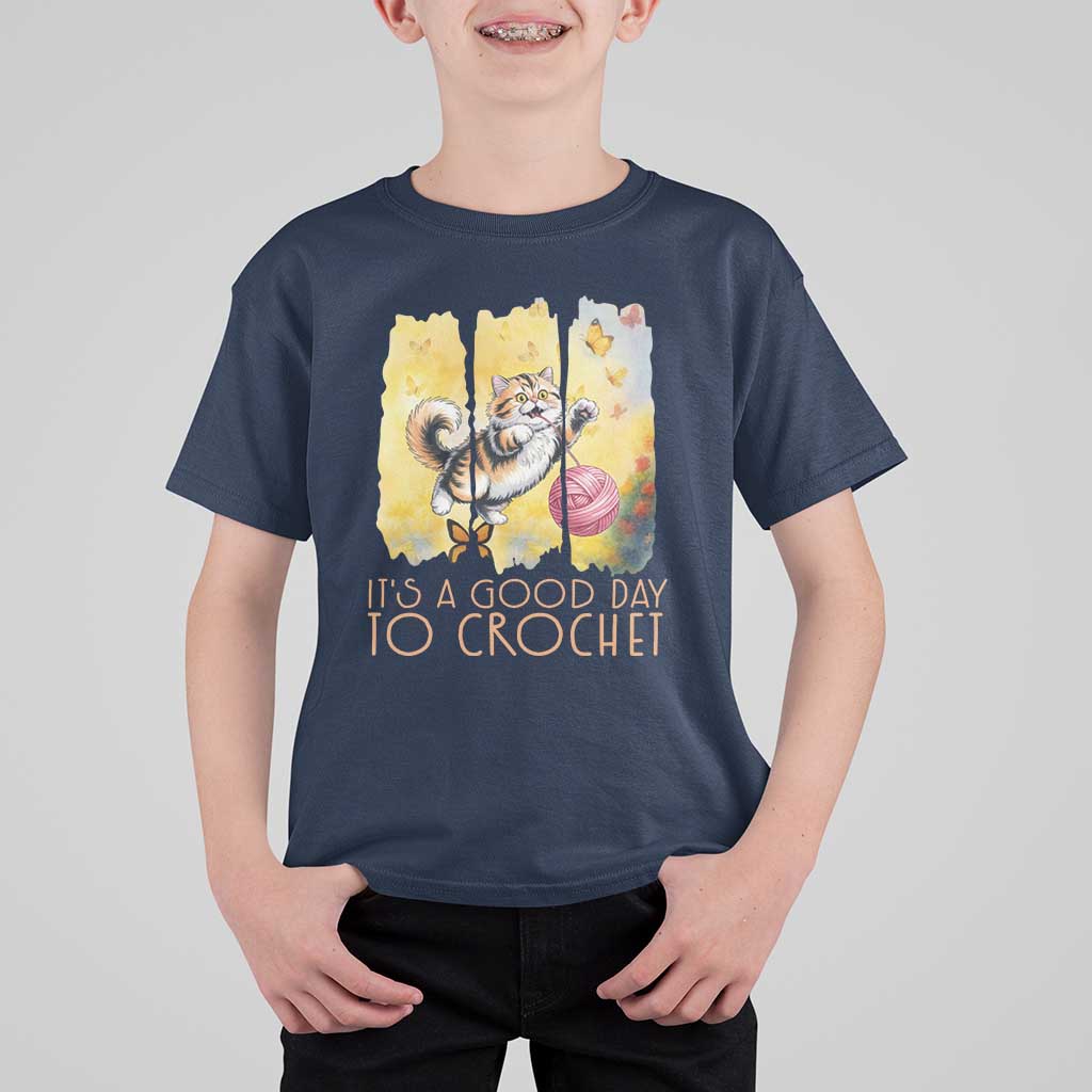 It’s A Good Day To Crochet T Shirt For Kid Cute Cat Chasing Yarn - Wonder Print Shop