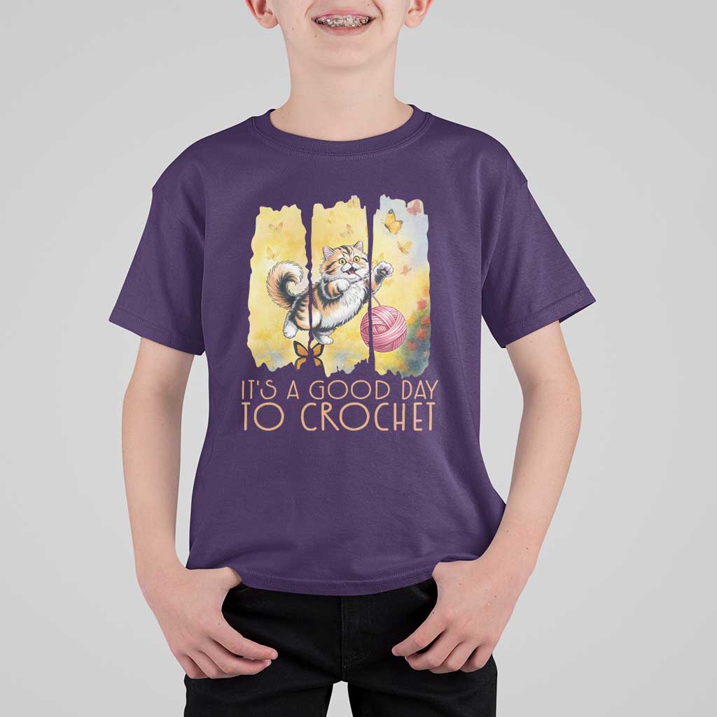 It’s A Good Day To Crochet T Shirt For Kid Cute Cat Chasing Yarn - Wonder Print Shop