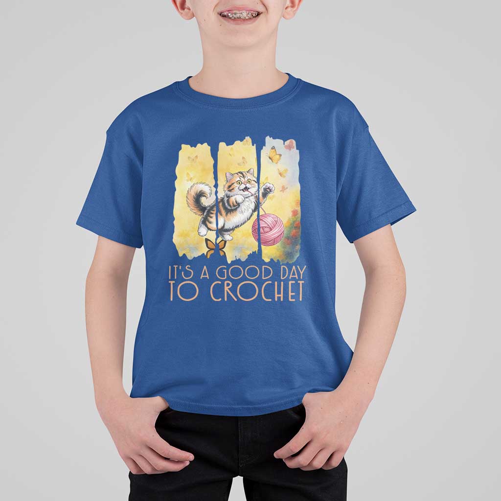 It’s A Good Day To Crochet T Shirt For Kid Cute Cat Chasing Yarn - Wonder Print Shop