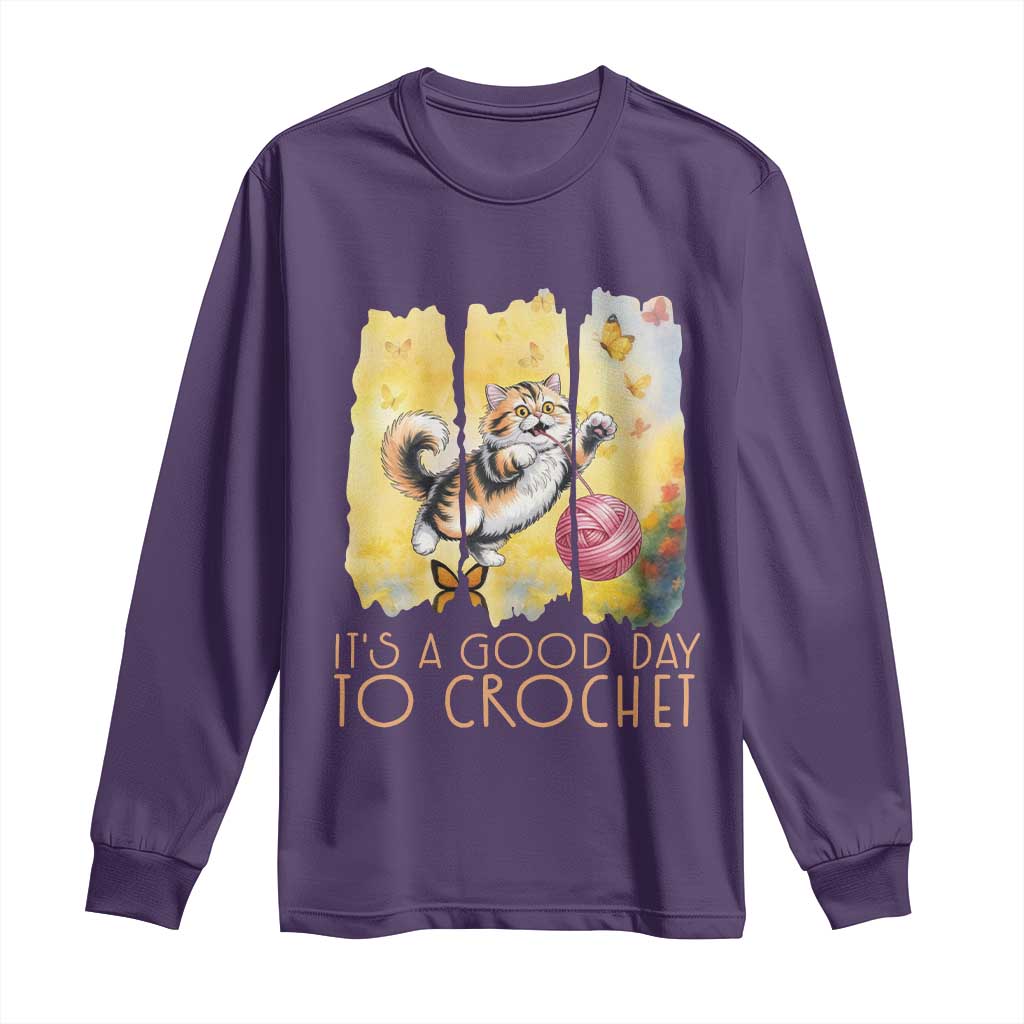 It’s A Good Day To Crochet Long Sleeve Shirt Cute Cat Chasing Yarn - Wonder Print Shop