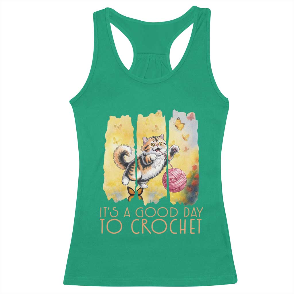 It’s A Good Day To Crochet Racerback Tank Top Cute Cat Chasing Yarn - Wonder Print Shop