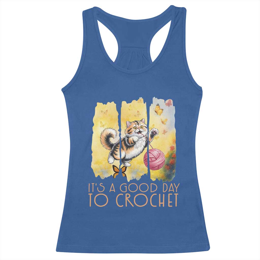 It’s A Good Day To Crochet Racerback Tank Top Cute Cat Chasing Yarn - Wonder Print Shop