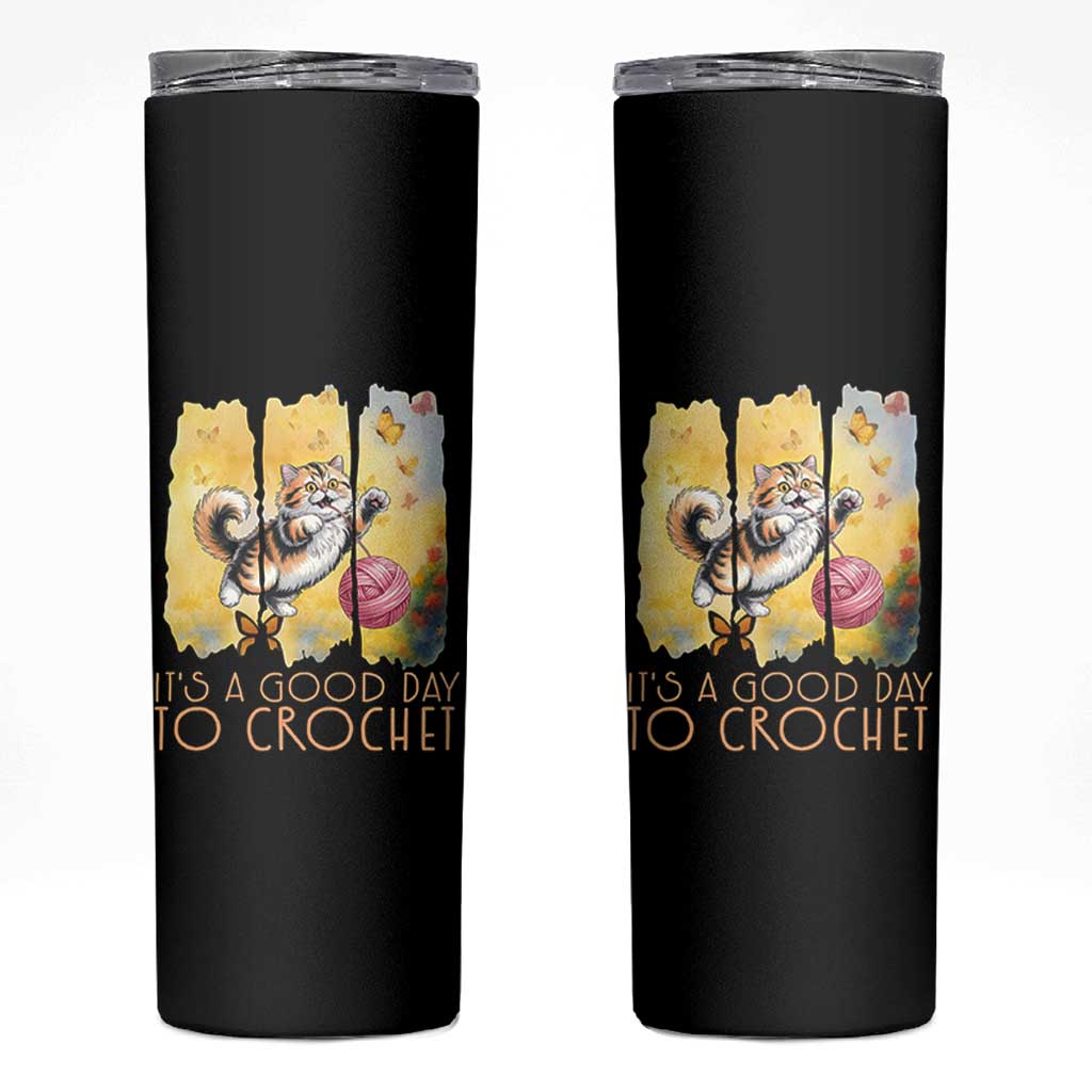 It’s A Good Day To Crochet Skinny Tumbler Cute Cat Chasing Yarn - Wonder Print Shop