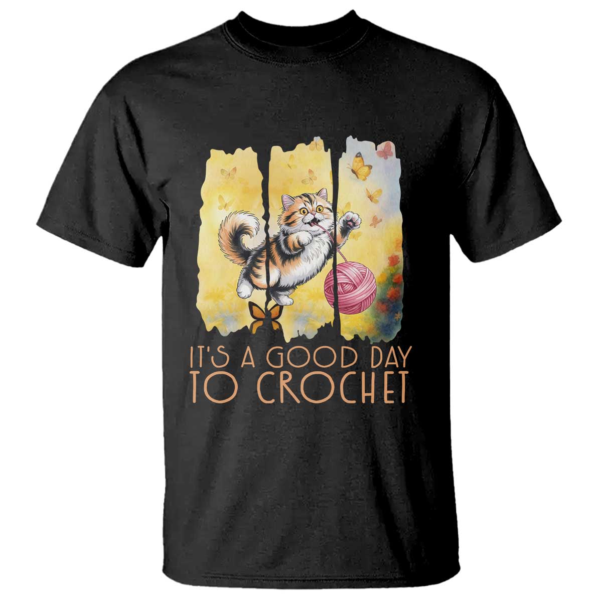 It’s A Good Day To Crochet T Shirt Cute Cat Chasing Yarn - Wonder Print Shop