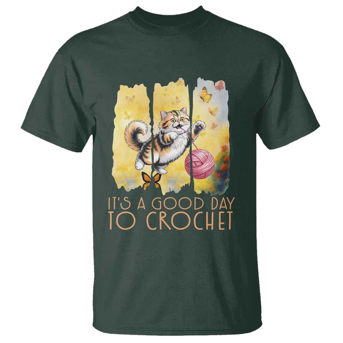 It’s A Good Day To Crochet T Shirt Cute Cat Chasing Yarn - Wonder Print Shop