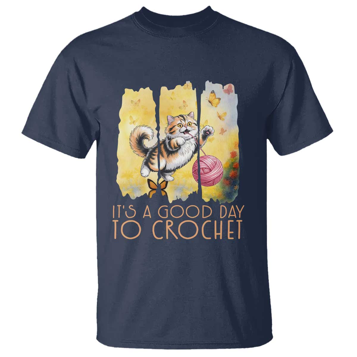 It’s A Good Day To Crochet T Shirt Cute Cat Chasing Yarn - Wonder Print Shop