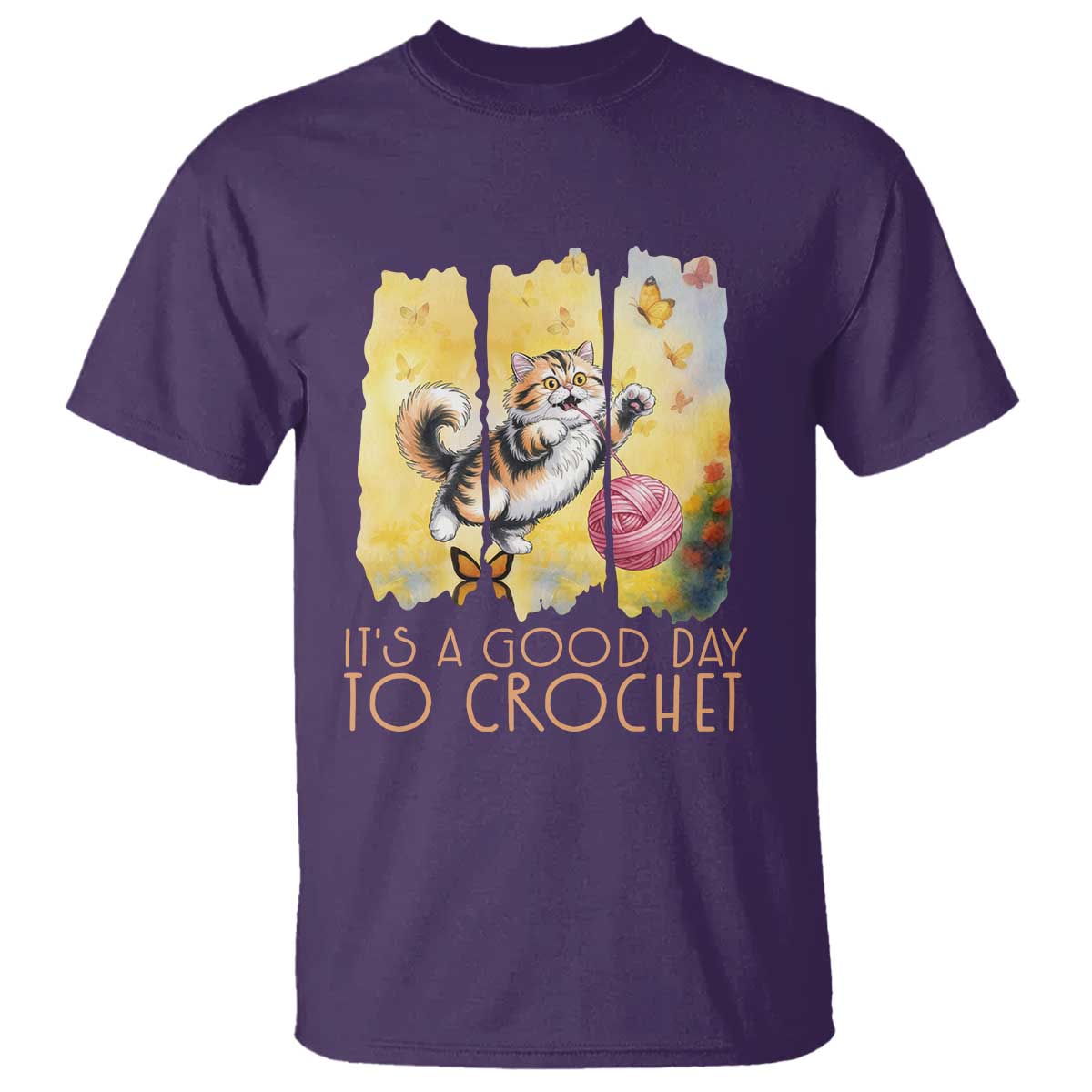 It’s A Good Day To Crochet T Shirt Cute Cat Chasing Yarn - Wonder Print Shop