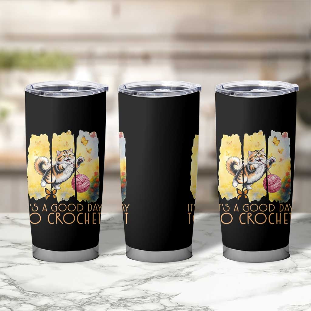 It’s A Good Day To Crochet Tumbler Cup Cute Cat Chasing Yarn - Wonder Print Shop