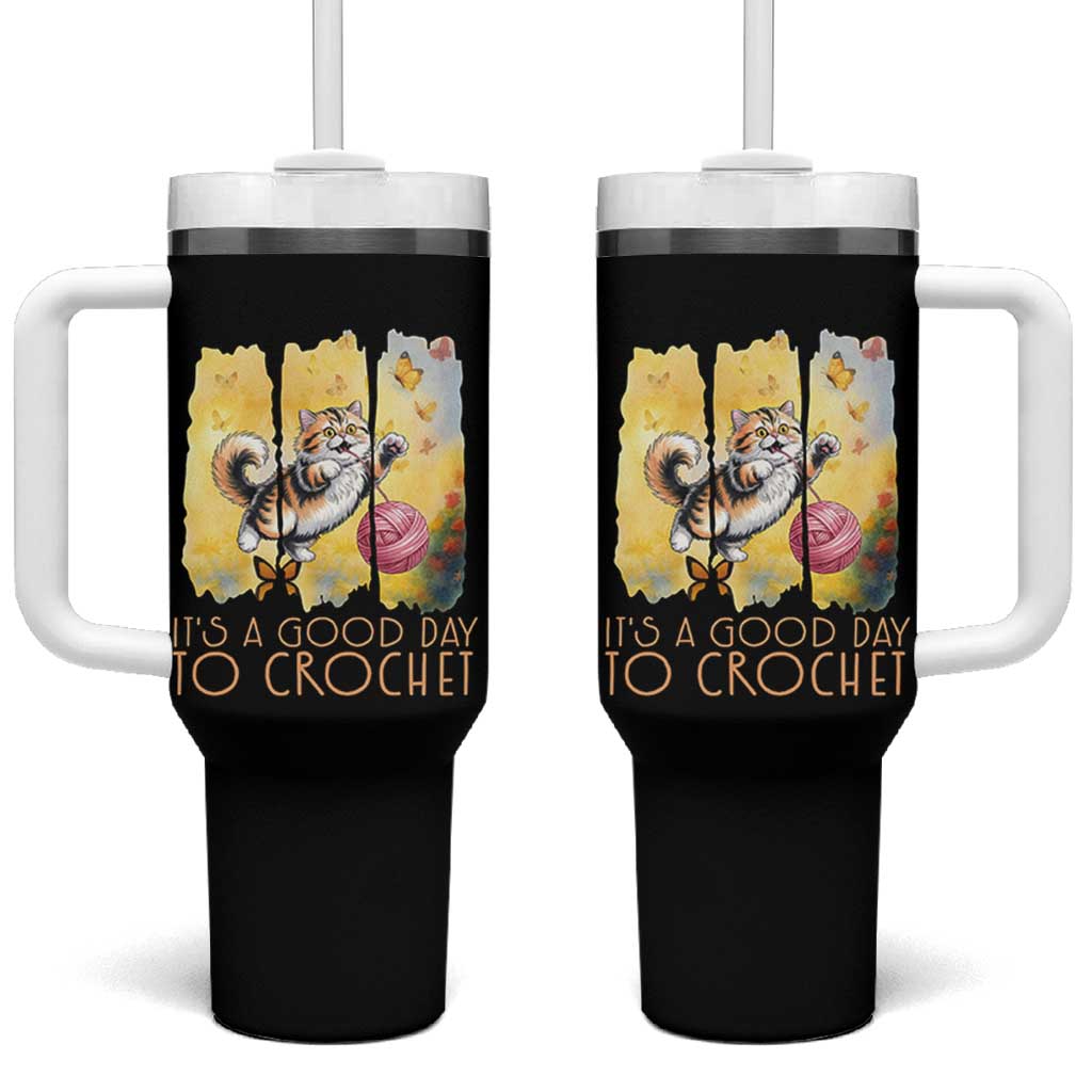 It’s A Good Day To Crochet Tumbler With Handle Cute Cat Chasing Yarn - Wonder Print Shop