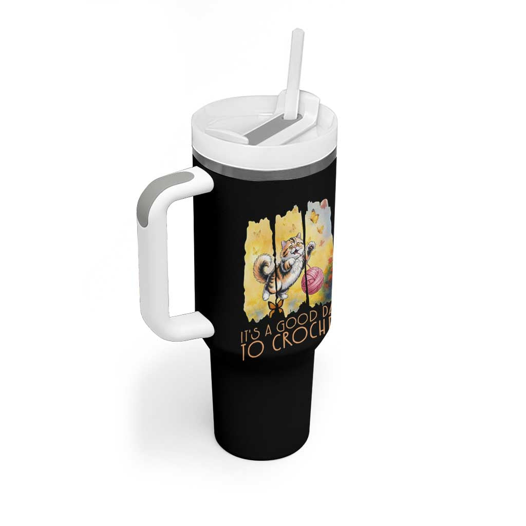 It’s A Good Day To Crochet Tumbler With Handle Cute Cat Chasing Yarn - Wonder Print Shop