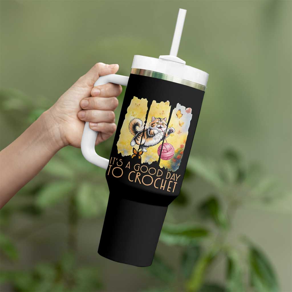 It’s A Good Day To Crochet Tumbler With Handle Cute Cat Chasing Yarn - Wonder Print Shop