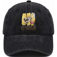 It’s A Good Day To Crochet Washed Cotton Baseball Cap Cute Cat Chasing Yarn