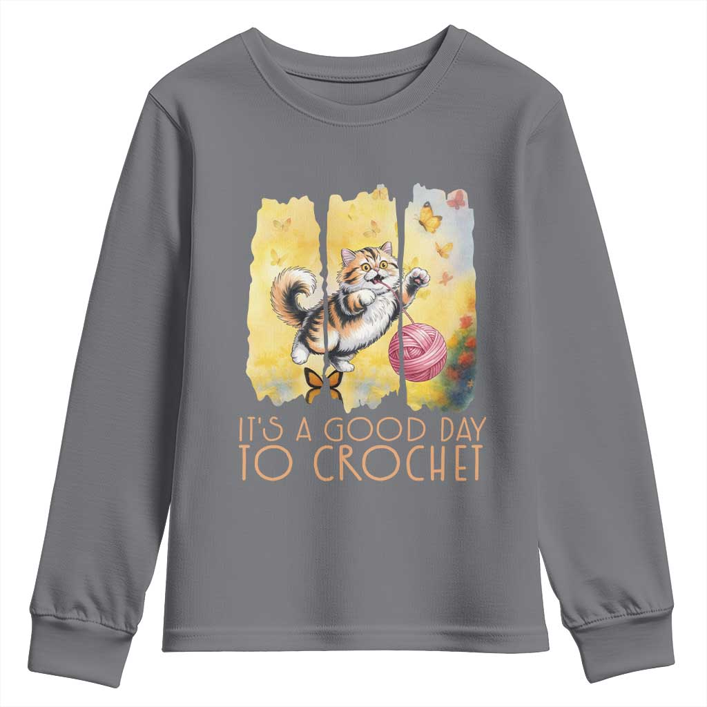 It’s A Good Day To Crochet Youth Sweatshirt Cute Cat Chasing Yarn - Wonder Print Shop