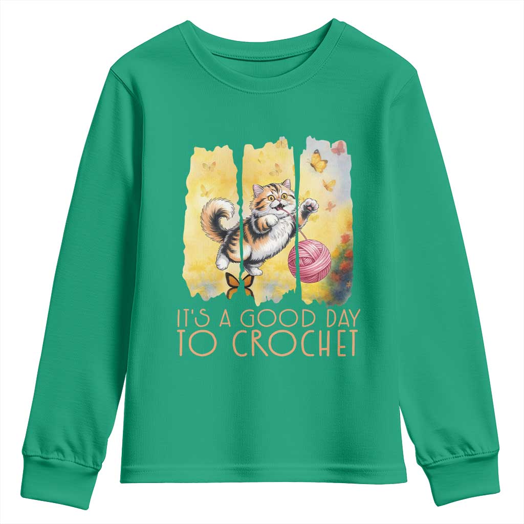 It’s A Good Day To Crochet Youth Sweatshirt Cute Cat Chasing Yarn - Wonder Print Shop