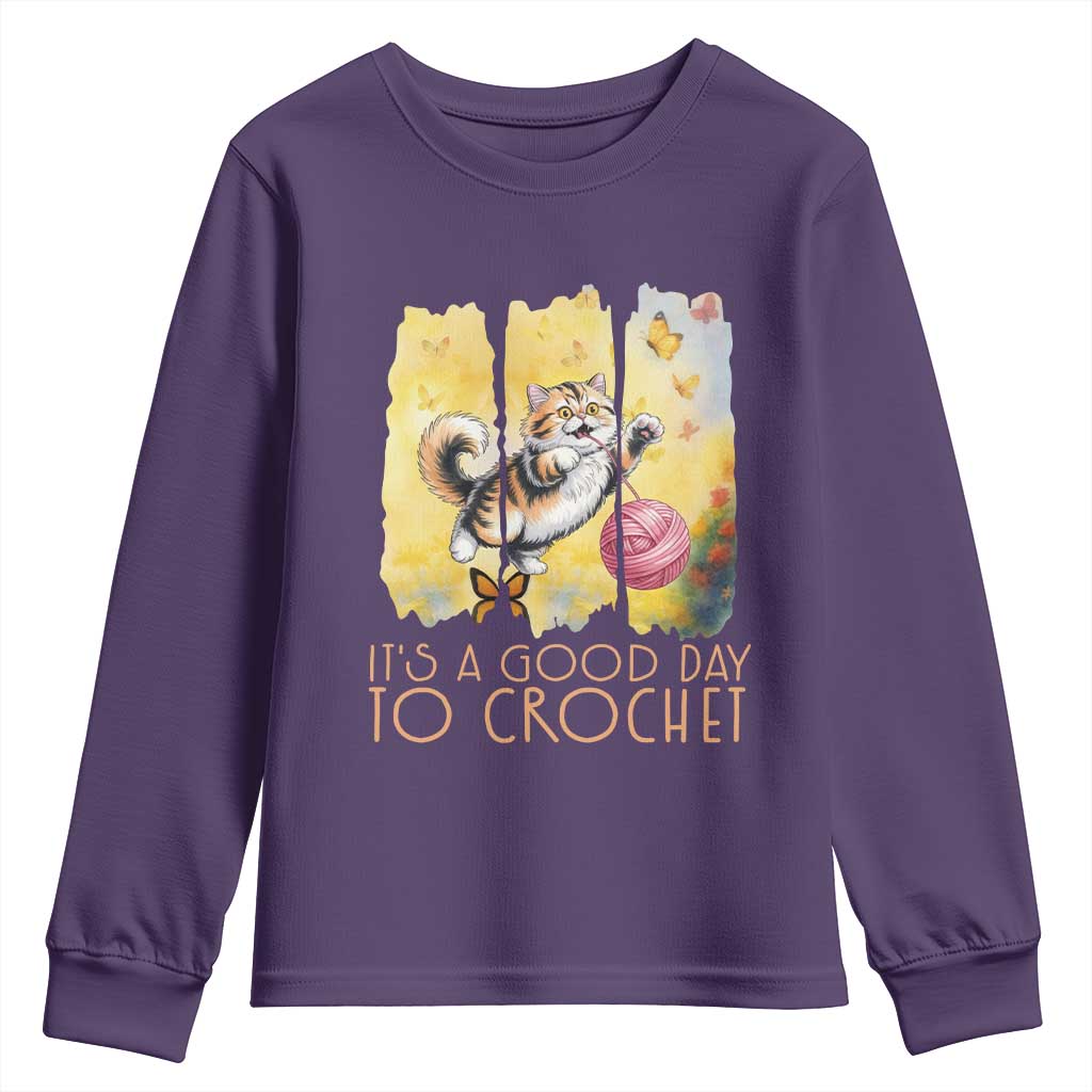 It’s A Good Day To Crochet Youth Sweatshirt Cute Cat Chasing Yarn - Wonder Print Shop