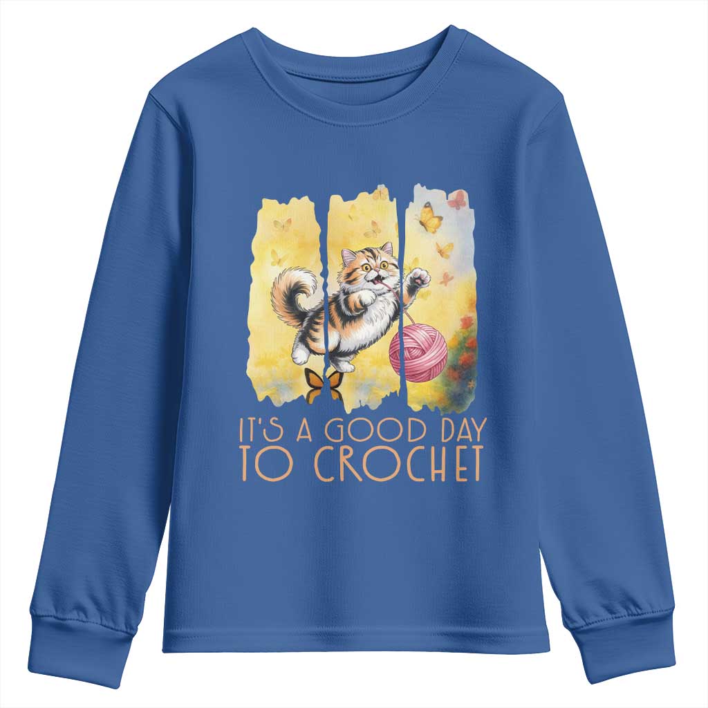 It’s A Good Day To Crochet Youth Sweatshirt Cute Cat Chasing Yarn - Wonder Print Shop