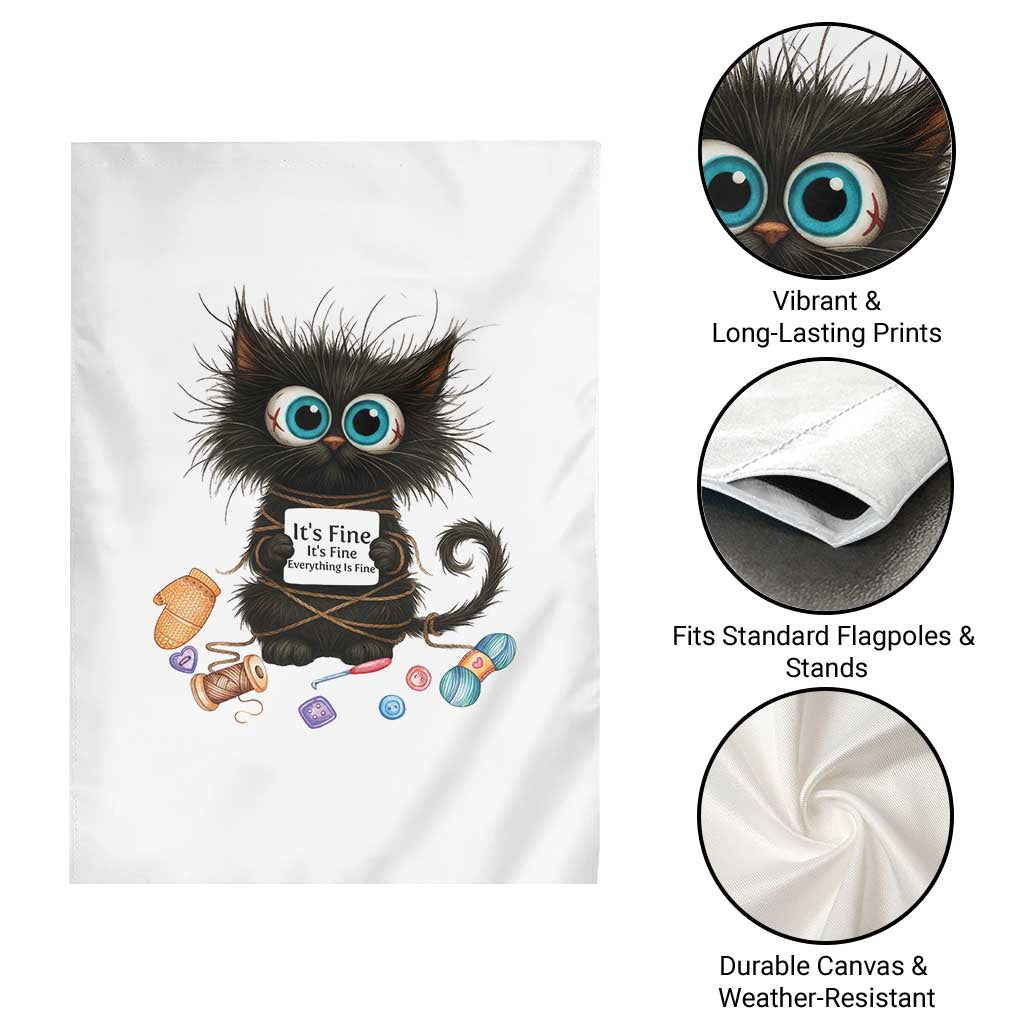 Funny Cat Crochet Lover Garden Flag Its Fine I am Fine Everything Is Fine - Wonder Print Shop