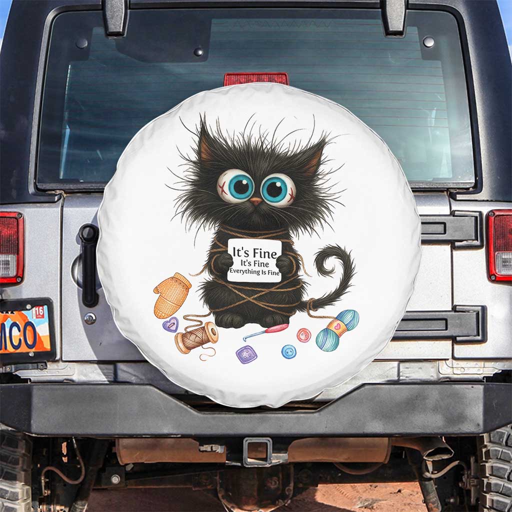 Funny Cat Crochet Lover Spare Tire Cover Its Fine I am Fine Everything Is Fine - Wonder Print Shop
