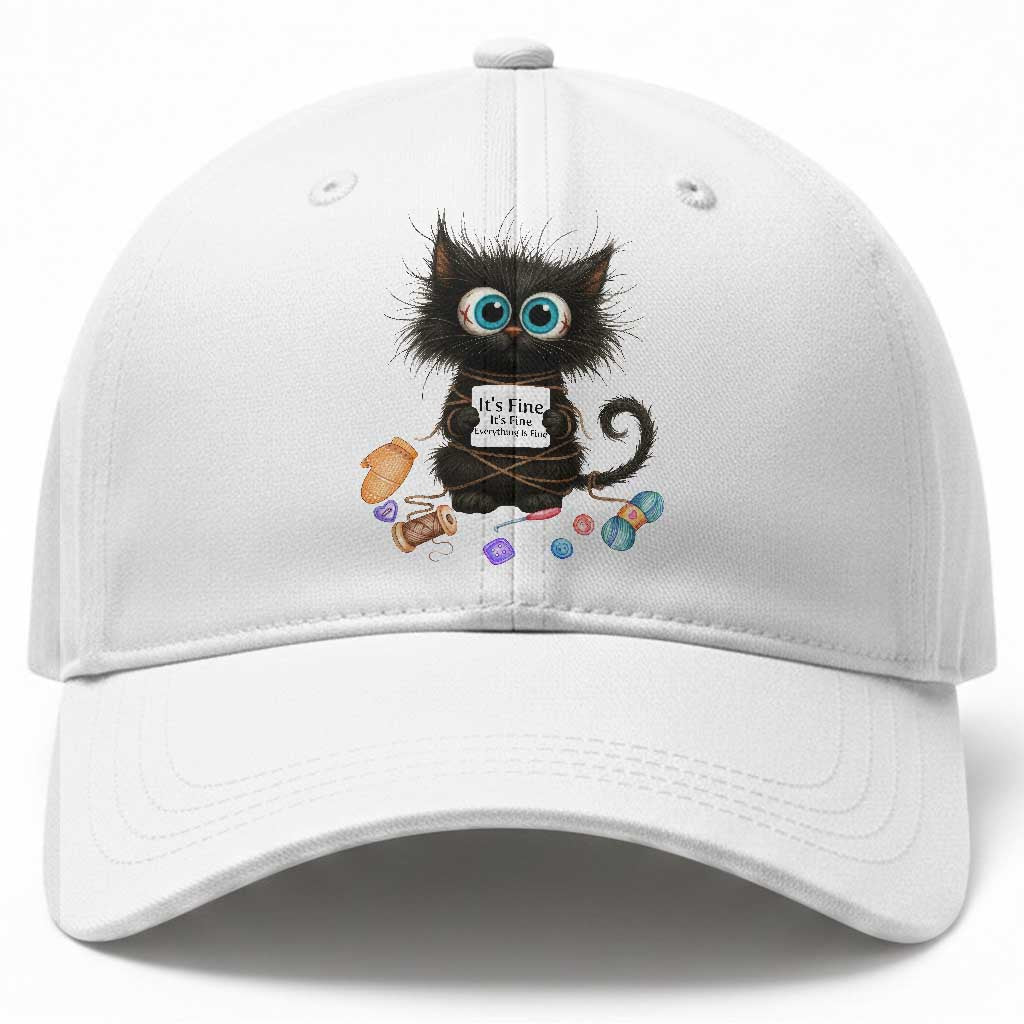 Funny Cat Crochet Lover Baseball Cap Its Fine I am Fine Everything Is Fine