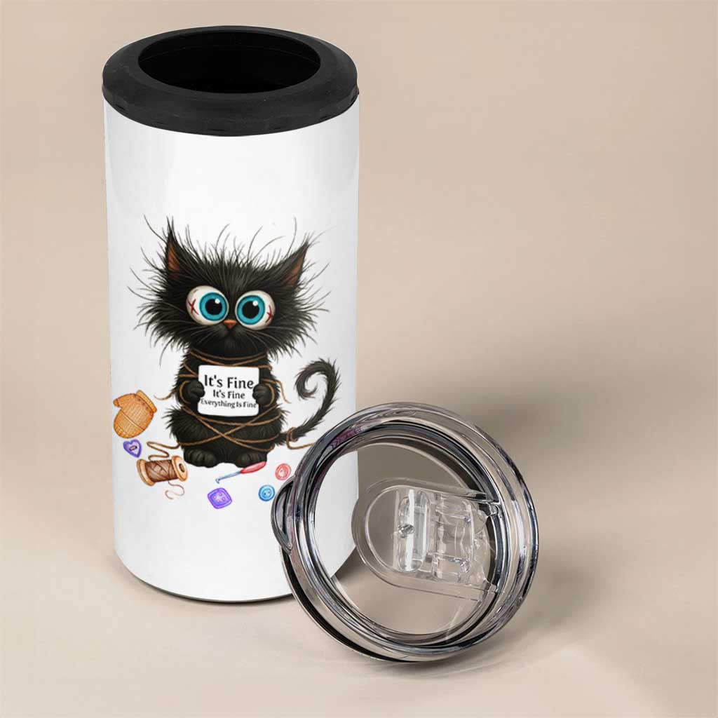 Funny Cat Crochet Lover 4 in 1 Can Cooler Tumbler Its Fine I am Fine Everything Is Fine - Wonder Print Shop