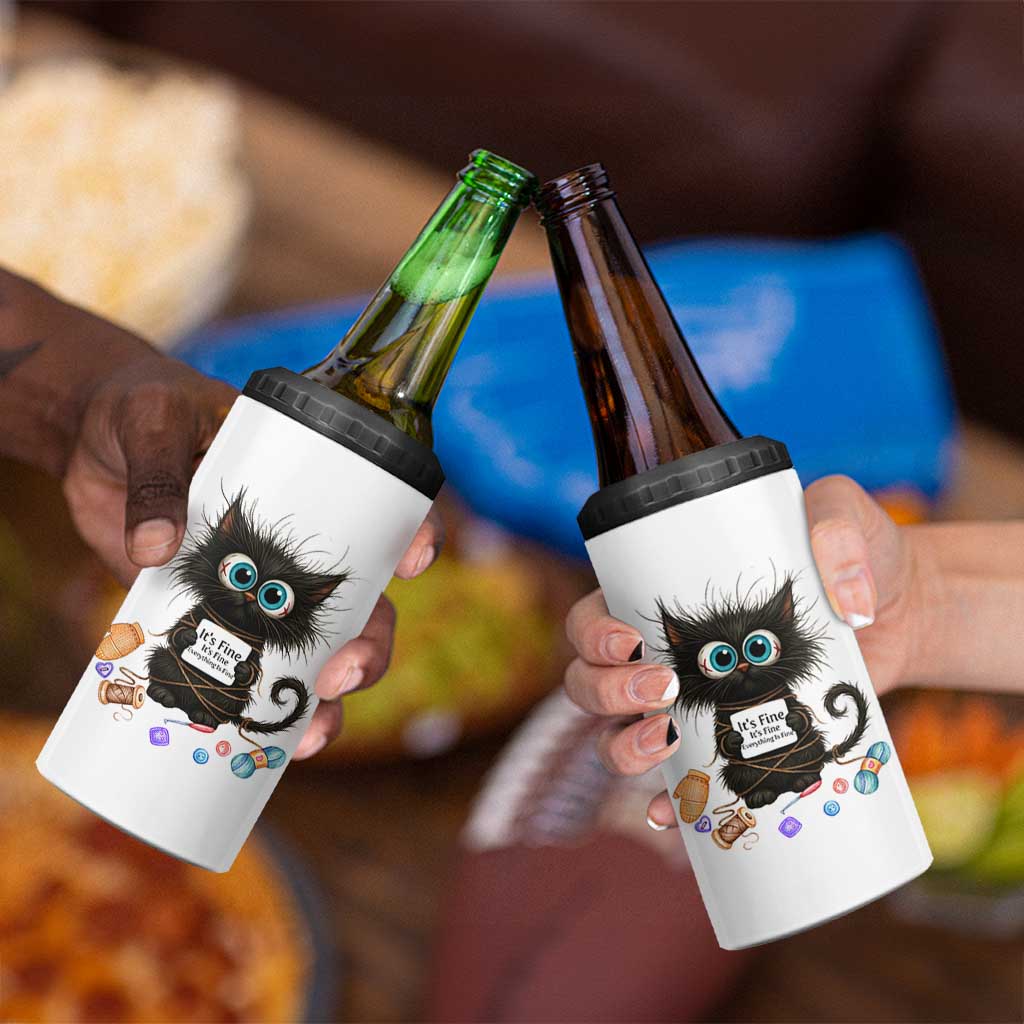 Funny Cat Crochet Lover 4 in 1 Can Cooler Tumbler Its Fine I am Fine Everything Is Fine - Wonder Print Shop