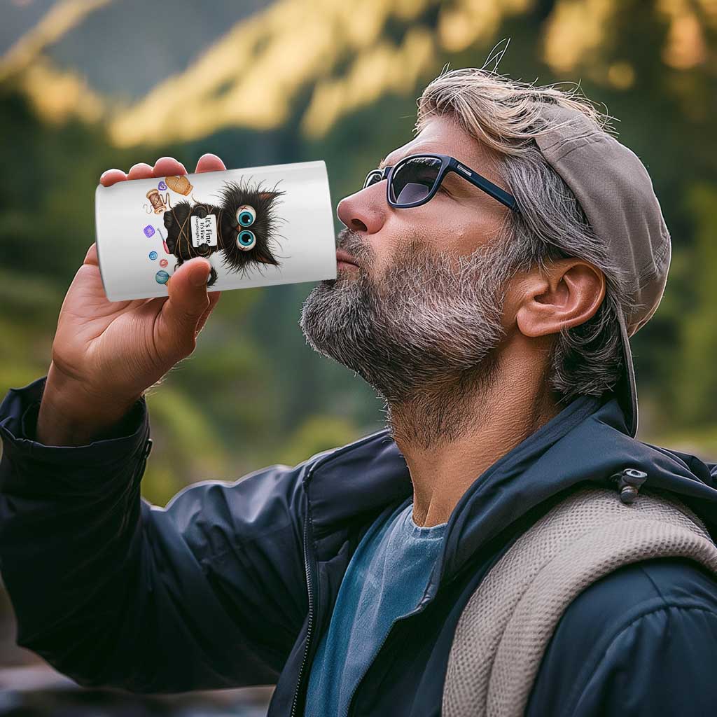 Funny Cat Crochet Lover 4 in 1 Can Cooler Tumbler Its Fine I am Fine Everything Is Fine - Wonder Print Shop