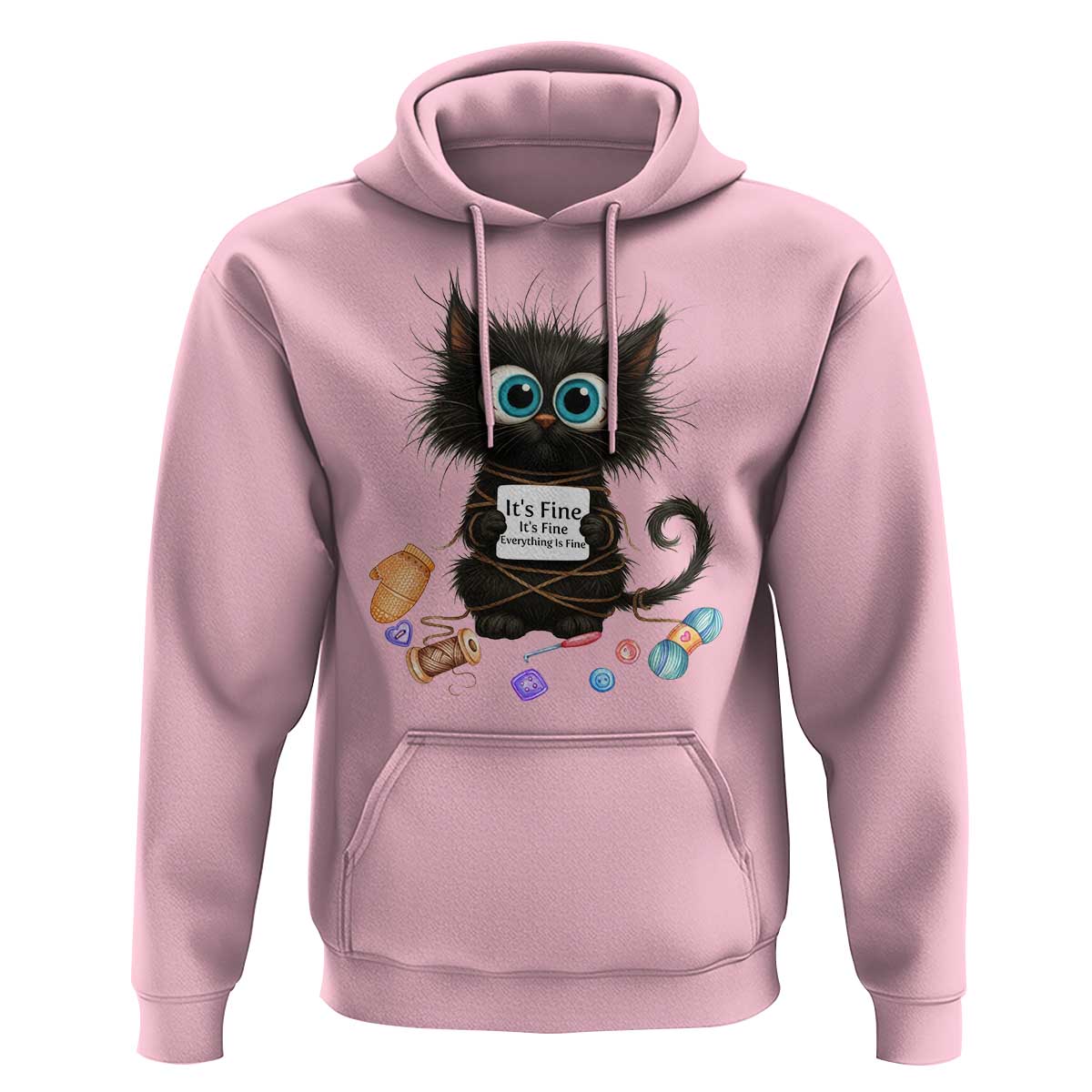 Funny Cat Crochet Lover Hoodie Its Fine I am Fine Everything Is Fine - Wonder Print Shop