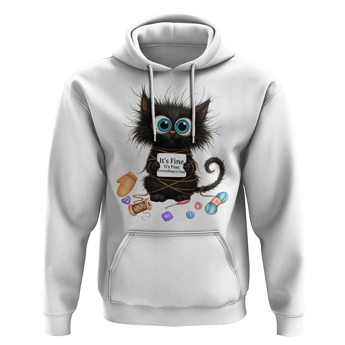 Funny Cat Crochet Lover Hoodie Its Fine I am Fine Everything Is Fine - Wonder Print Shop
