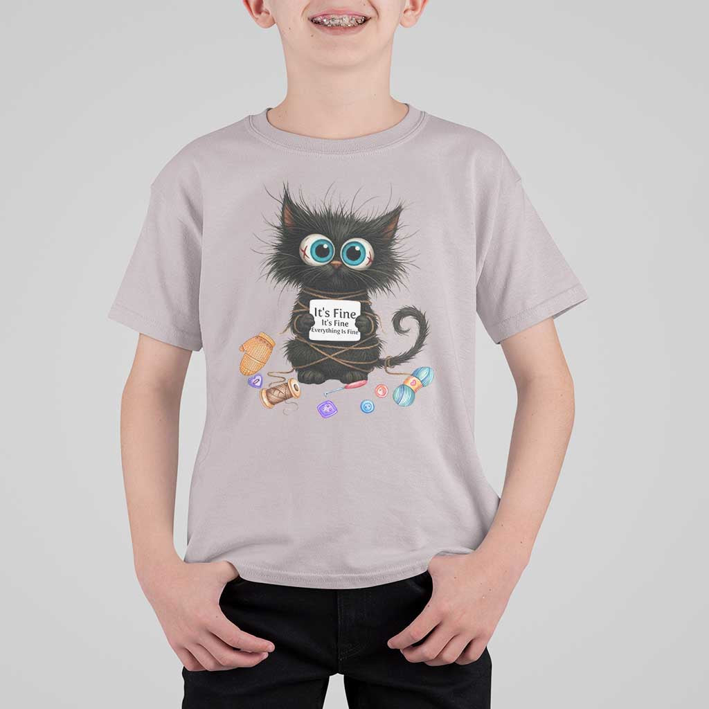 Funny Cat Crochet Lover T Shirt For Kid Its Fine I am Fine Everything Is Fine - Wonder Print Shop