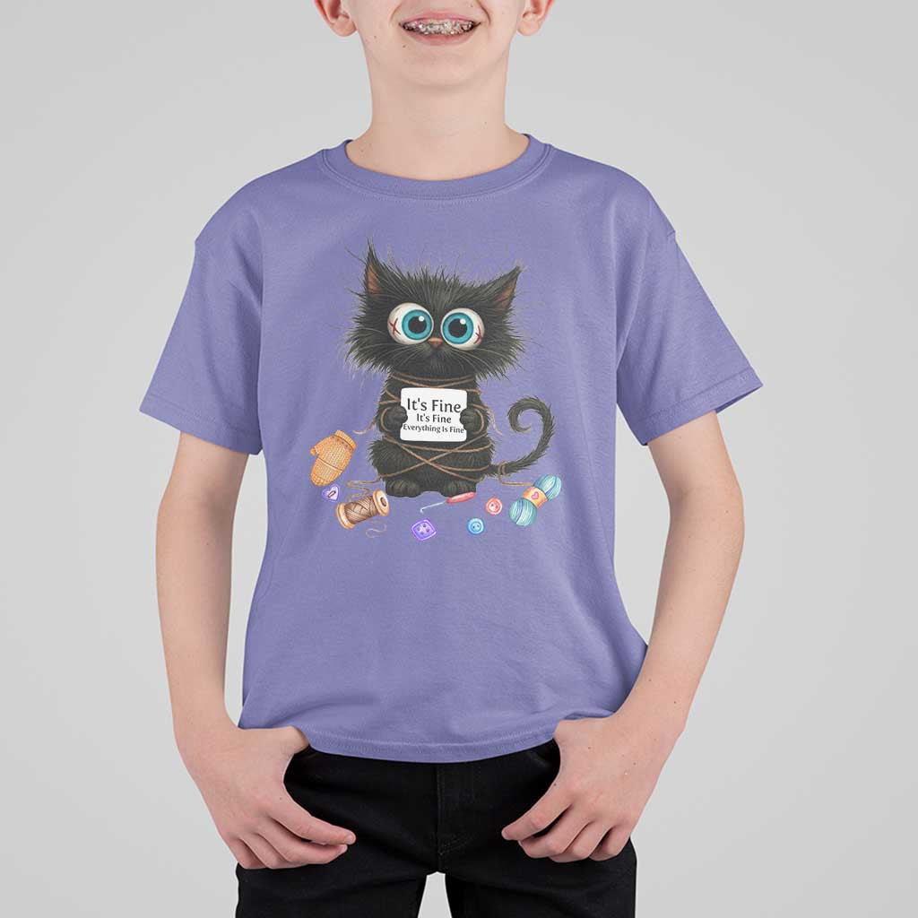 Funny Cat Crochet Lover T Shirt For Kid Its Fine I am Fine Everything Is Fine - Wonder Print Shop