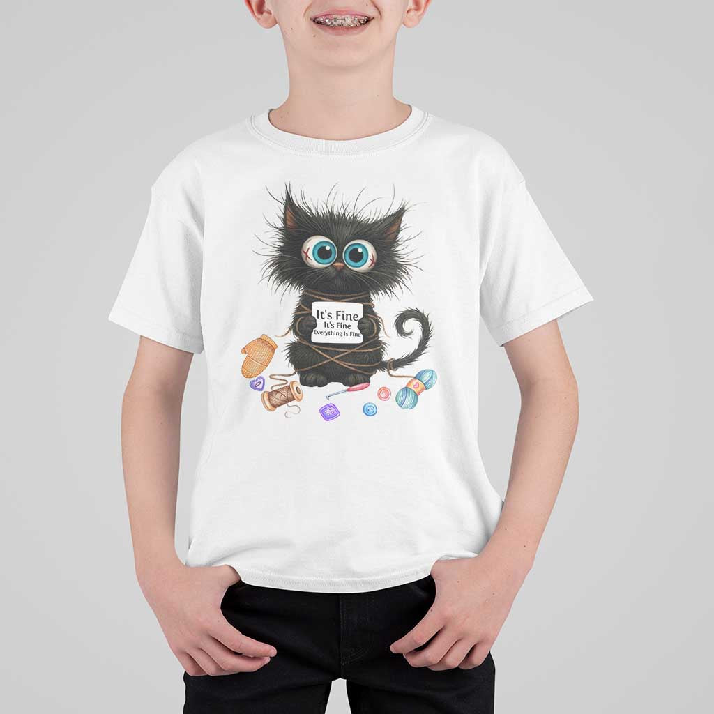 Funny Cat Crochet Lover T Shirt For Kid Its Fine I am Fine Everything Is Fine - Wonder Print Shop