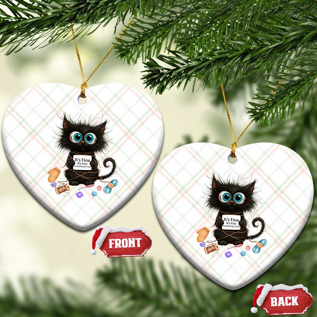 Funny Cat Crochet Lover Ceramic Ornament Its Fine I am Fine Everything Is Fine - Wonder Print Shop