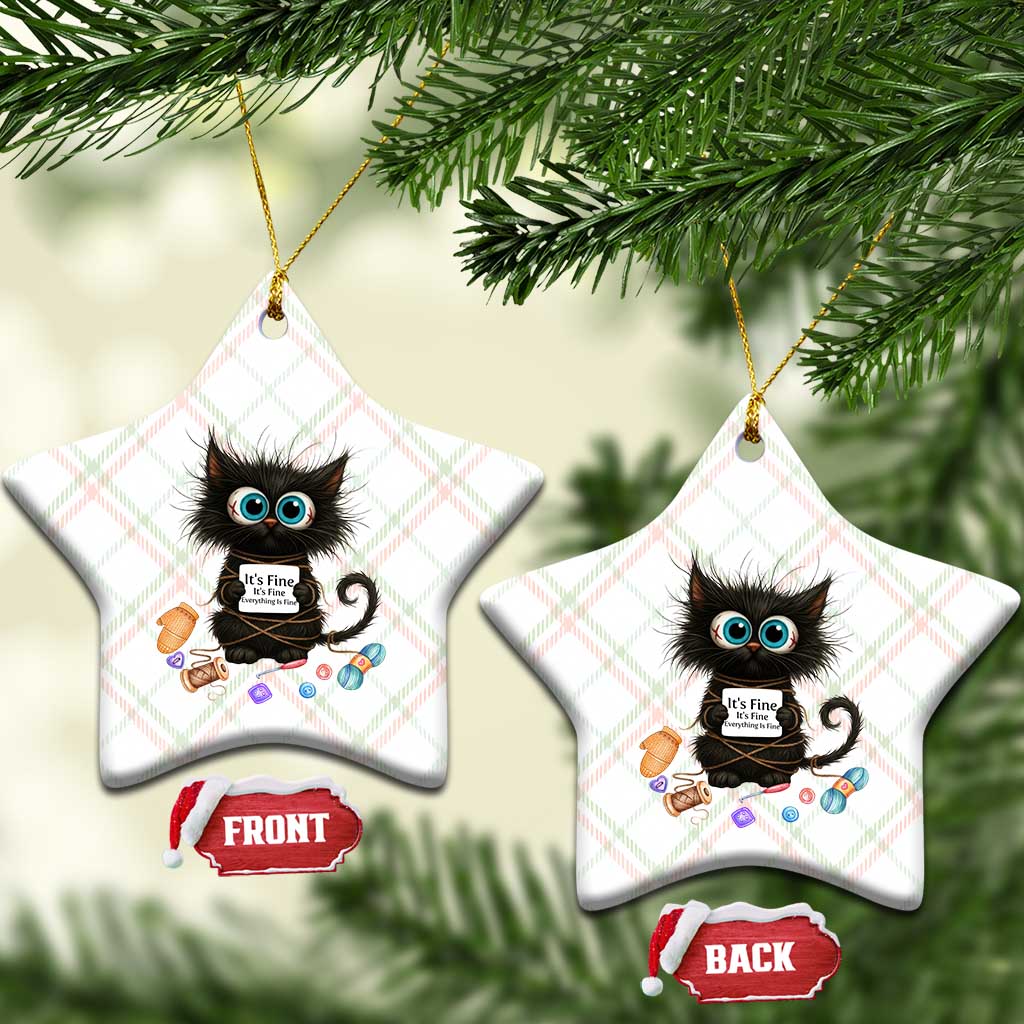 Funny Cat Crochet Lover Ceramic Ornament Its Fine I am Fine Everything Is Fine - Wonder Print Shop