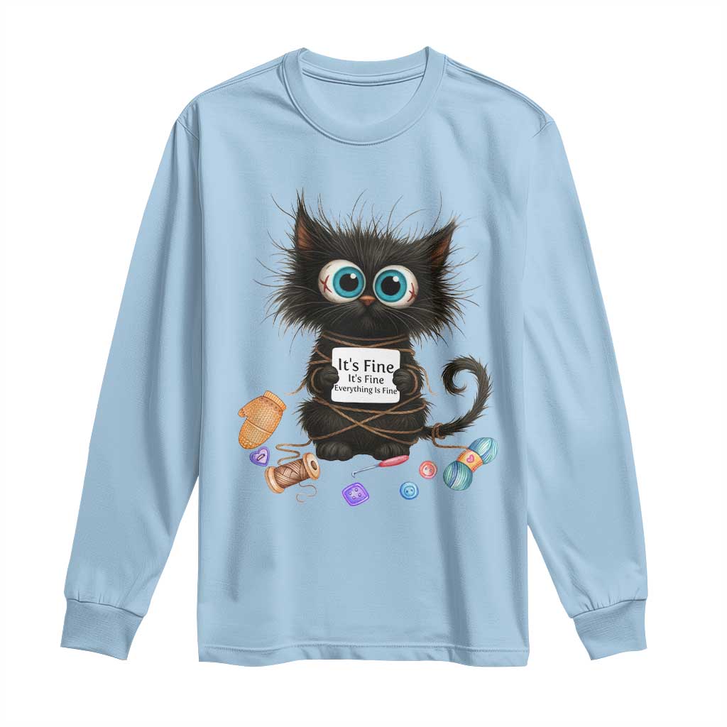 Funny Cat Crochet Lover Long Sleeve Shirt Its Fine I am Fine Everything Is Fine - Wonder Print Shop