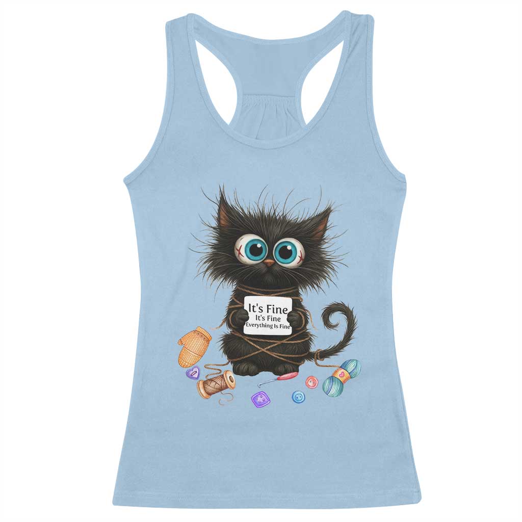 Funny Cat Crochet Lover Racerback Tank Top Its Fine I am Fine Everything Is Fine - Wonder Print Shop