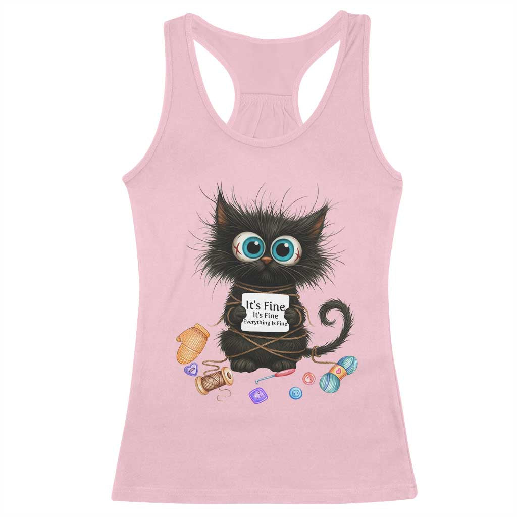 Funny Cat Crochet Lover Racerback Tank Top Its Fine I am Fine Everything Is Fine - Wonder Print Shop
