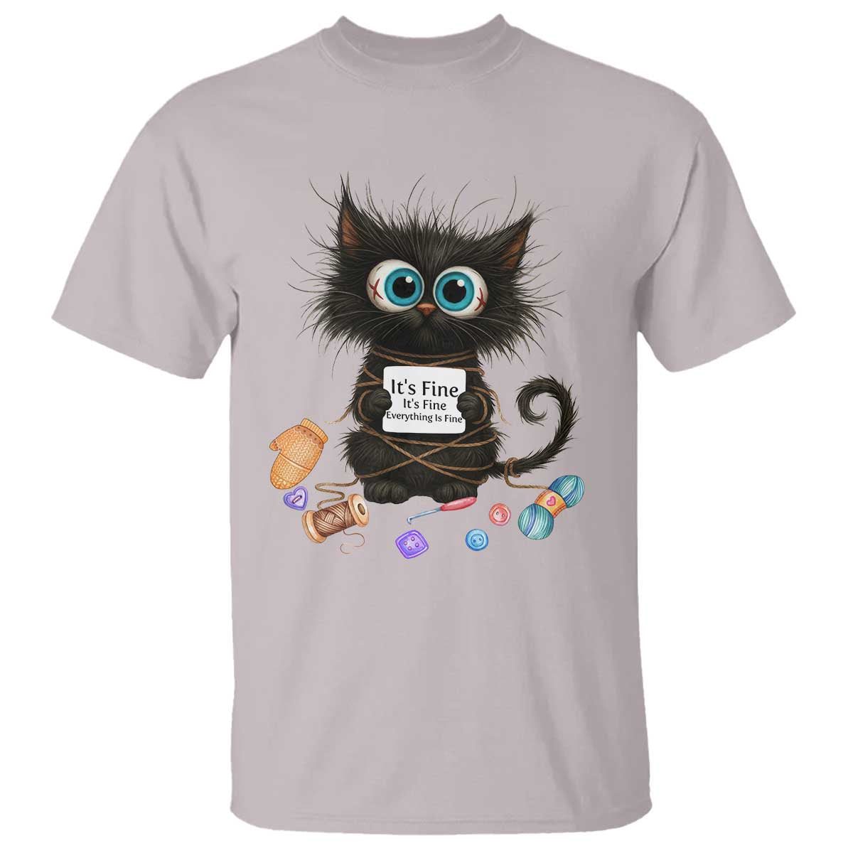 Funny Cat Crochet Lover T Shirt Its Fine I am Fine Everything Is Fine - Wonder Print Shop