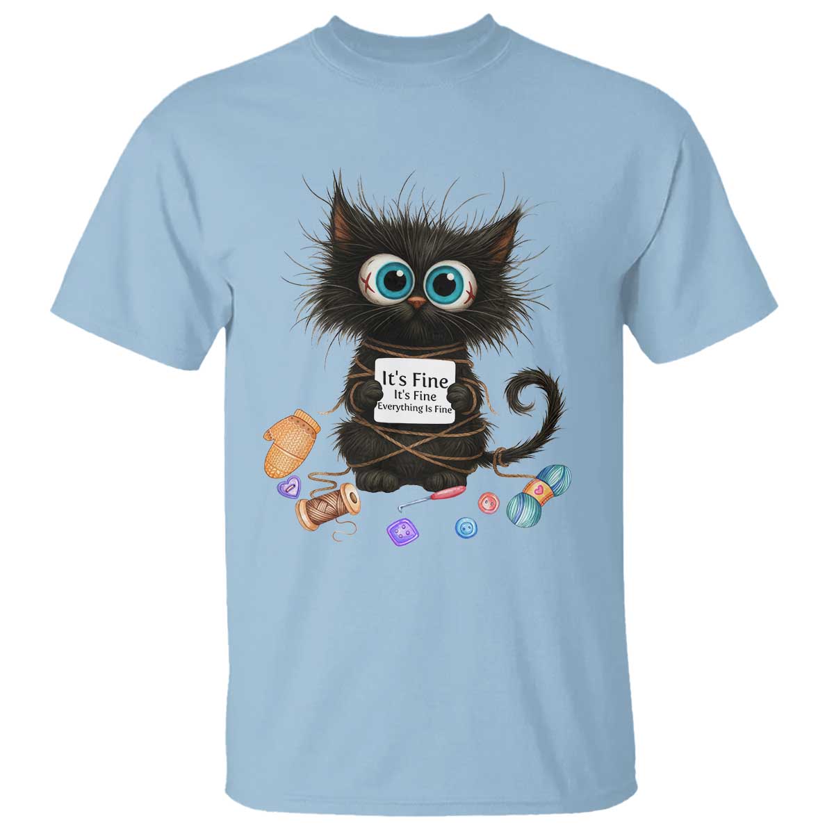 Funny Cat Crochet Lover T Shirt Its Fine I am Fine Everything Is Fine - Wonder Print Shop