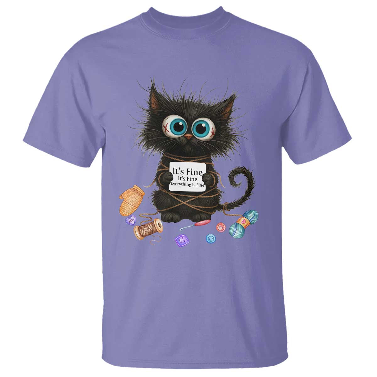 Funny Cat Crochet Lover T Shirt Its Fine I am Fine Everything Is Fine - Wonder Print Shop