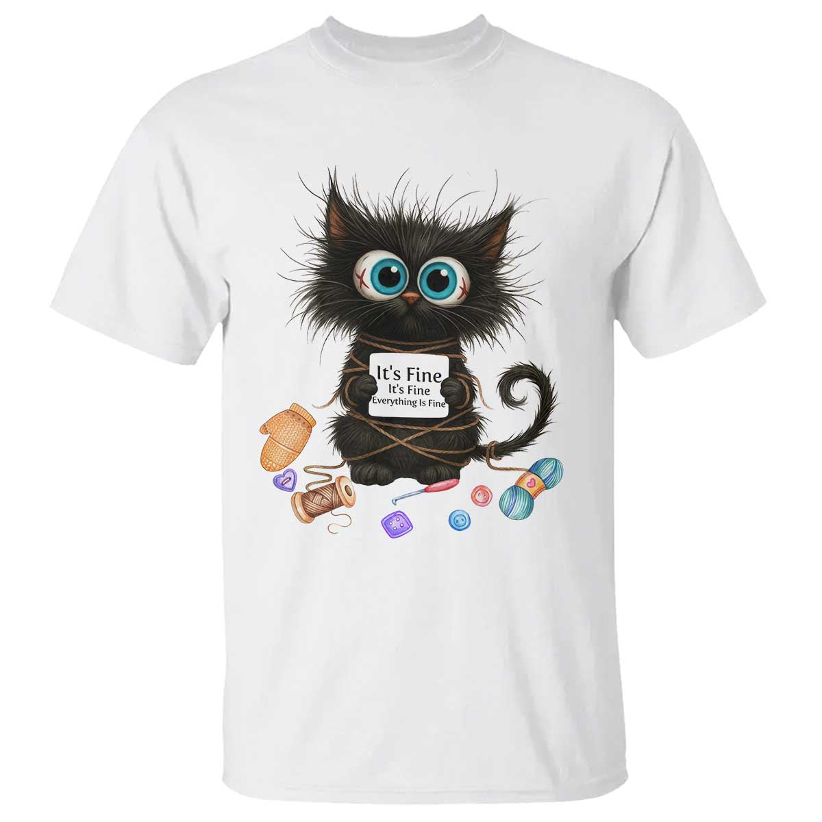 Funny Cat Crochet Lover T Shirt Its Fine I am Fine Everything Is Fine - Wonder Print Shop