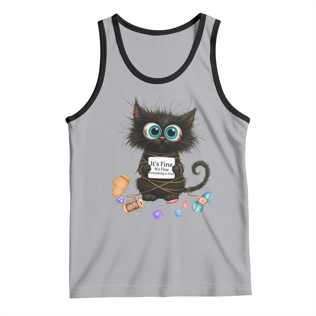 Funny Cat Crochet Lover Tank Top Its Fine I am Fine Everything Is Fine - Wonder Print Shop