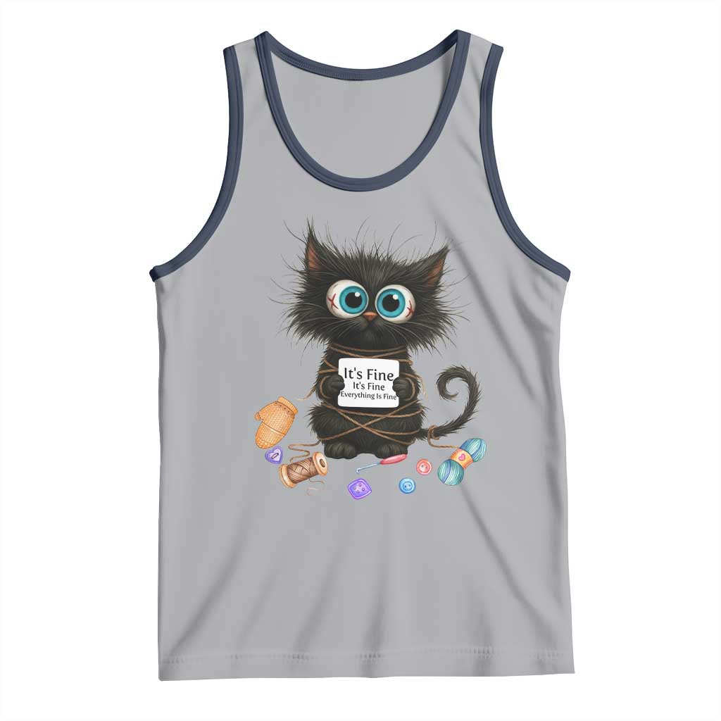 Funny Cat Crochet Lover Tank Top Its Fine I am Fine Everything Is Fine - Wonder Print Shop
